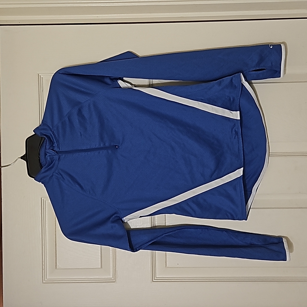🩵💙 CHAMPIONSHIP BLUE AND SILVER ZIPPER LIGHTWEIGHT LONG SLEEVE WORKOUT SHIRT